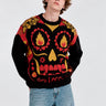 Jersey unisex negro con diseño de calavera colorido y la palabra 'Loco' en rojo en la parte inferior.