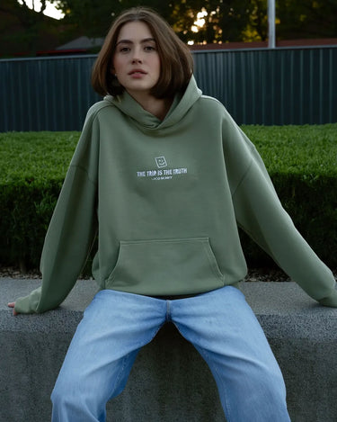 Sudadera boxy Unisex LOCO MONKY Trip B Olive by LOCO MONKY
