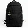 Mochila unisex color negro con etiqueta de Loco Monky y diseño en relieve en la parte frontal.