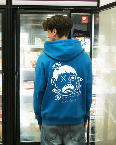 Sudadera Unisex Monos in my face de Loco Monky Blue by LOCO MONKY