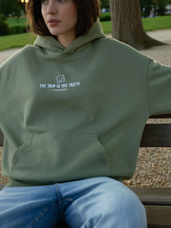 Sudadera boxy Unisex LOCO MONKY Trip B Olive by LOCO MONKY