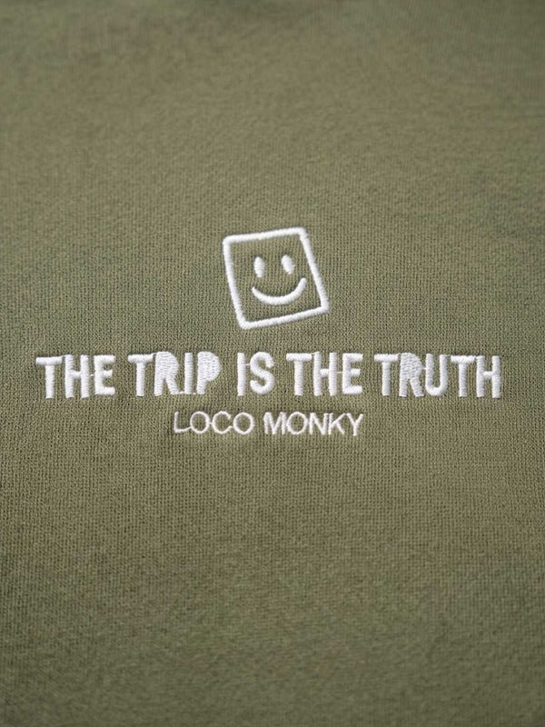 Sudadera boxy Unisex LOCO MONKY Trip B Olive by LOCO MONKY