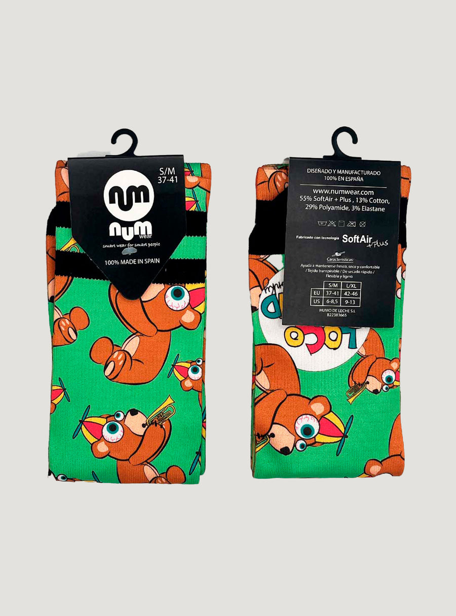 Calcetines Unisex Loco Monky Bear Trumpet Green