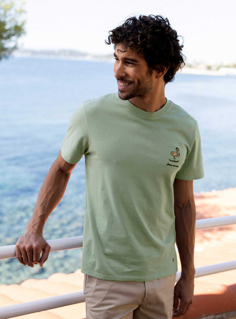 Camiseta de hombre Faguo verde con bordado flamenco - NUM wear