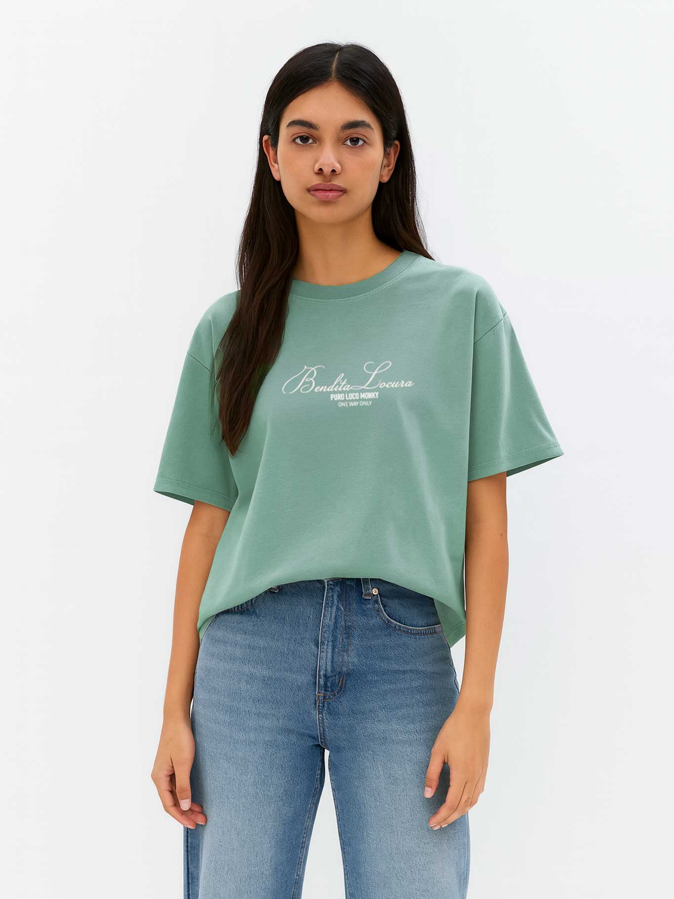 Camiseta Mujer Bendita Locura Bordado de Loco Monky Green