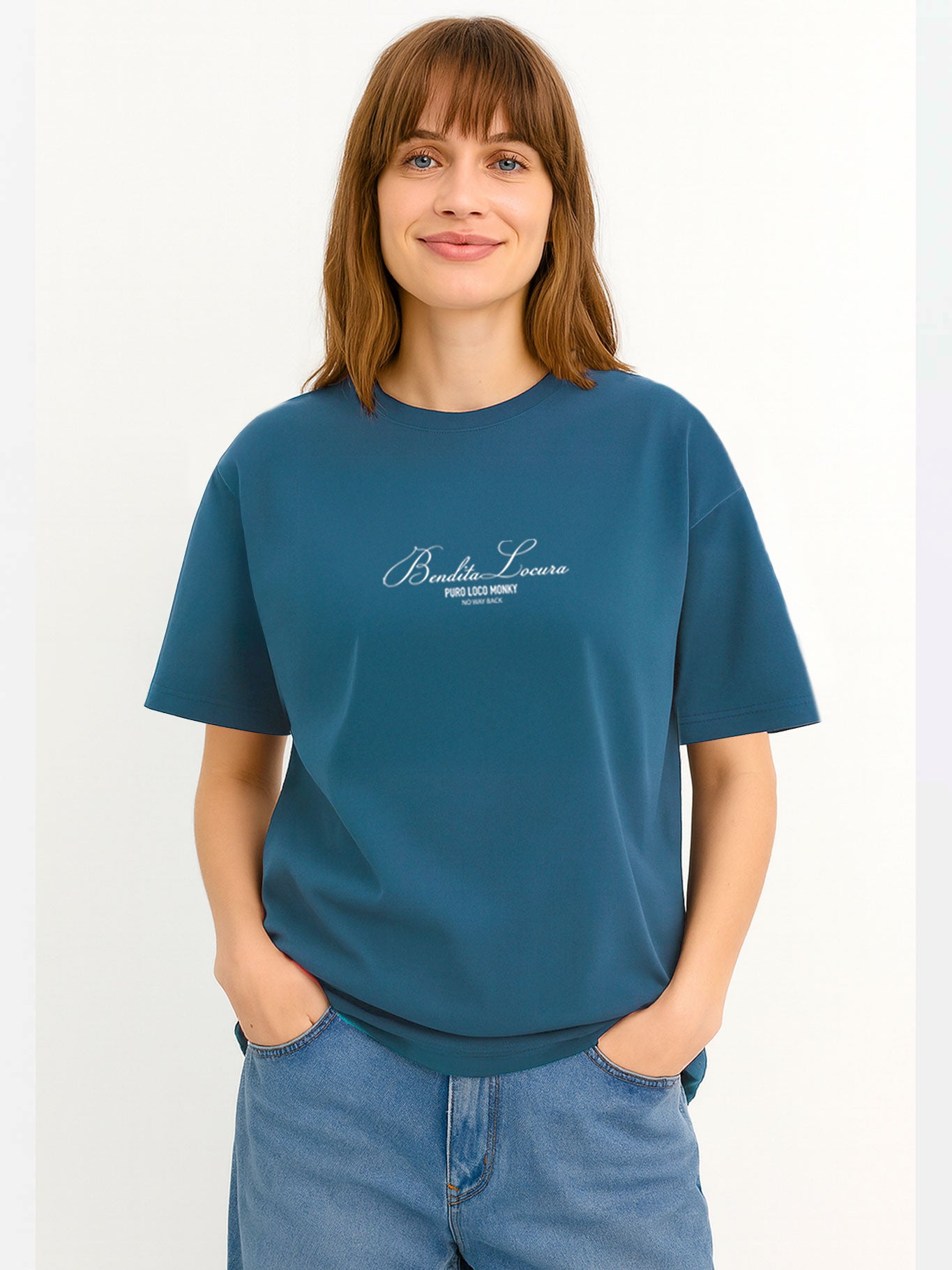 Camiseta Mujer Bendita Locura Bordado de Loco Monky State Blue