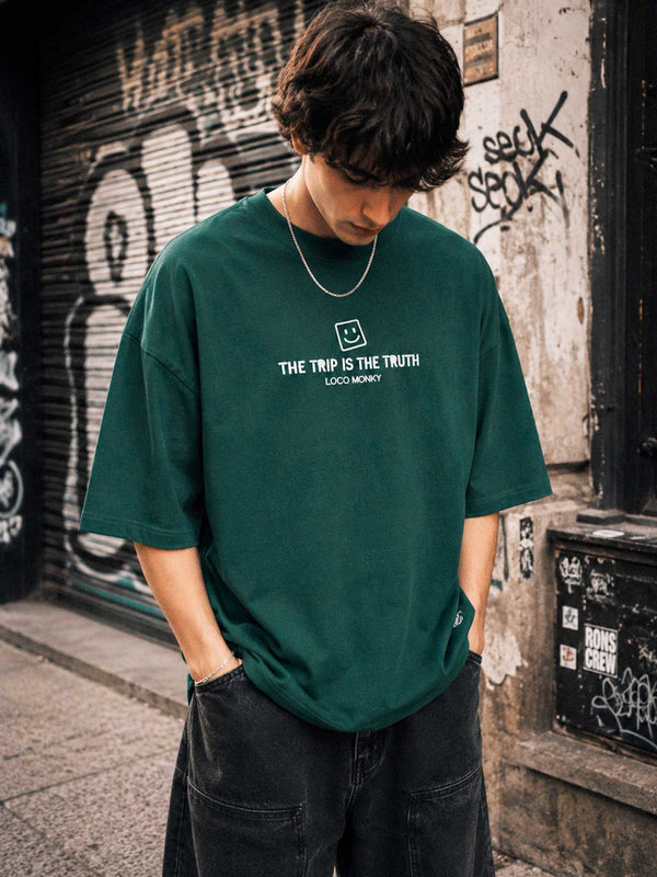 Camiseta boxy Unisex LOCO MONKY Trip B Dark Green by LOCO MONKY