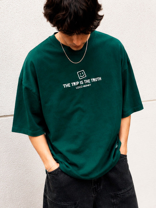 Camiseta boxy Unisex LOCO MONKY Trip B Dark Green by LOCO MONKY