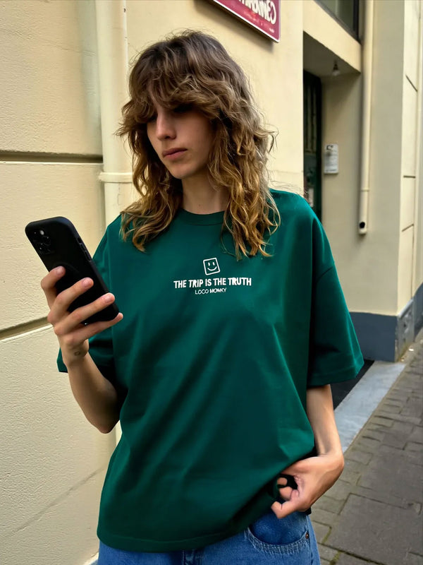 Camiseta boxy Unisex LOCO MONKY Trip B Dark Green by LOCO MONKY