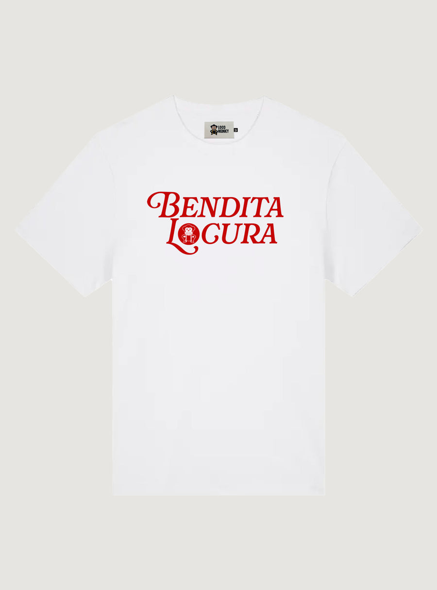 Camiseta Bendita Locura de Loco Monky, 100% algodón, diseño premium, hecha éticamente en Portugal.