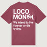 Camiseta Live Forever de Loco Monky en color burdeos, 100% algodón y diseño holgado para estilo y comodidad.