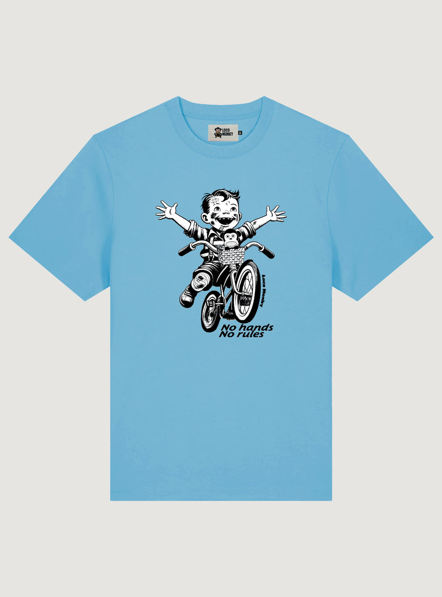 Camiseta No Rules de Loco Monky blue, 100% algodón, con diseño divertido y calidad premium, hecha éticamente en Portugal.