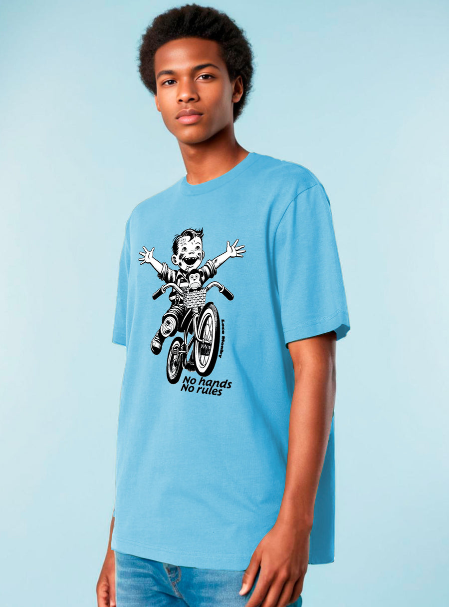 Camiseta No Rules de Loco Monky blue, 100% algodón, estilo divertido y diseño ético, ideal para tu armario.