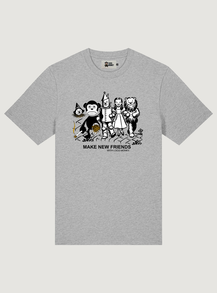 Camiseta Make New Friends de Loco Monky heather grey, unisex, de algodón premium con diseño divertido y estilo streetwear.