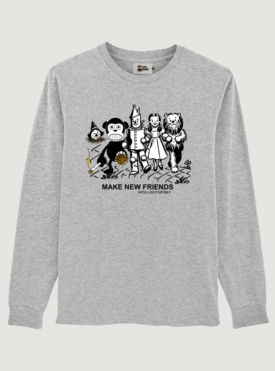 Camiseta manga larga Make New Friends de Loco Monky heather grey, 100% algodón, estilo streetwear único y corte recto.