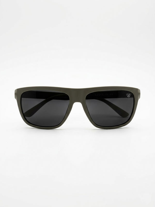 Gafas de sol unisex Loco Monky Dark Green con montura verde oliva y lentes oscuras.