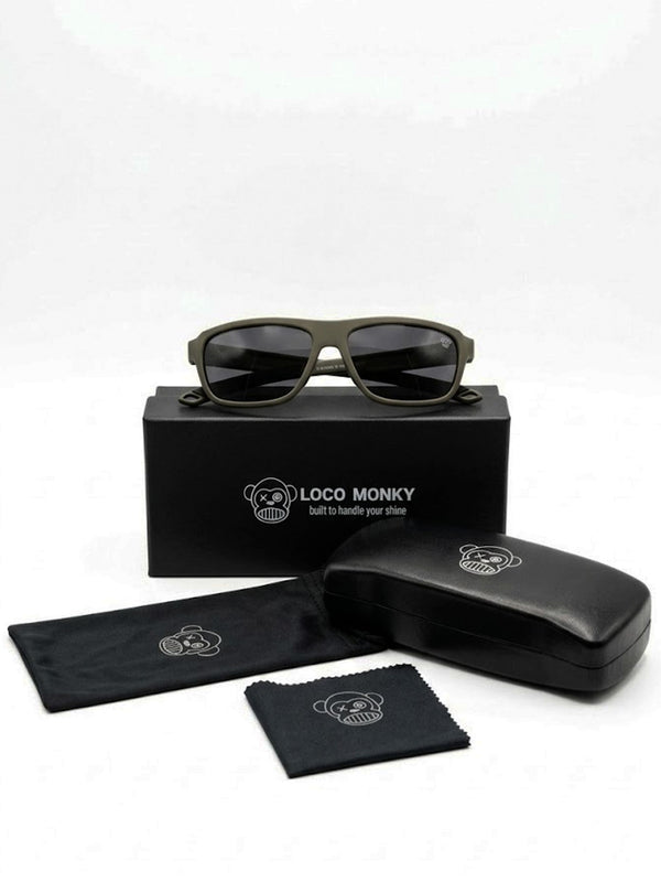 Gafas de sol unisex Loco Monky Dark Green con estuche y paño de limpieza negro