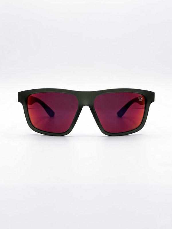 Gafas de sol unisex de Loco Monky Green/Red con montura TR90 ultraligera y lentes rojas