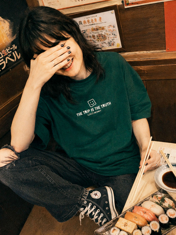 Camiseta boxy Unisex LOCO MONKY Trip B Dark Green by LOCO MONKY