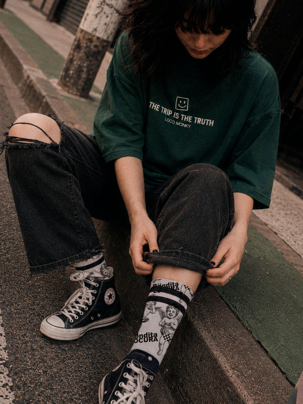 Camiseta boxy Unisex LOCO MONKY Trip B Dark Green by LOCO MONKY