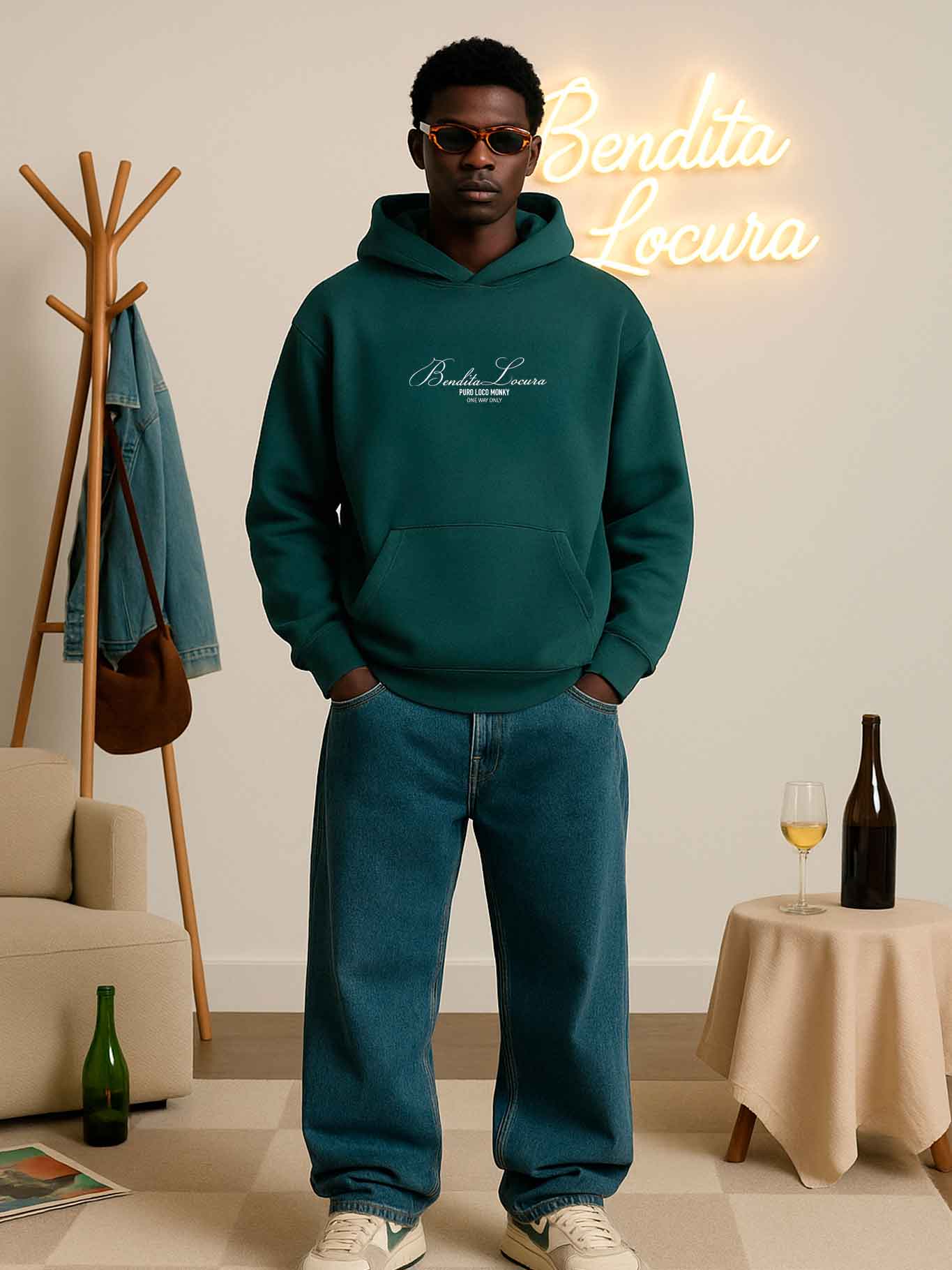 Sudadera Unisex Bendita Locura Bordado de Loco Monky Dark Green