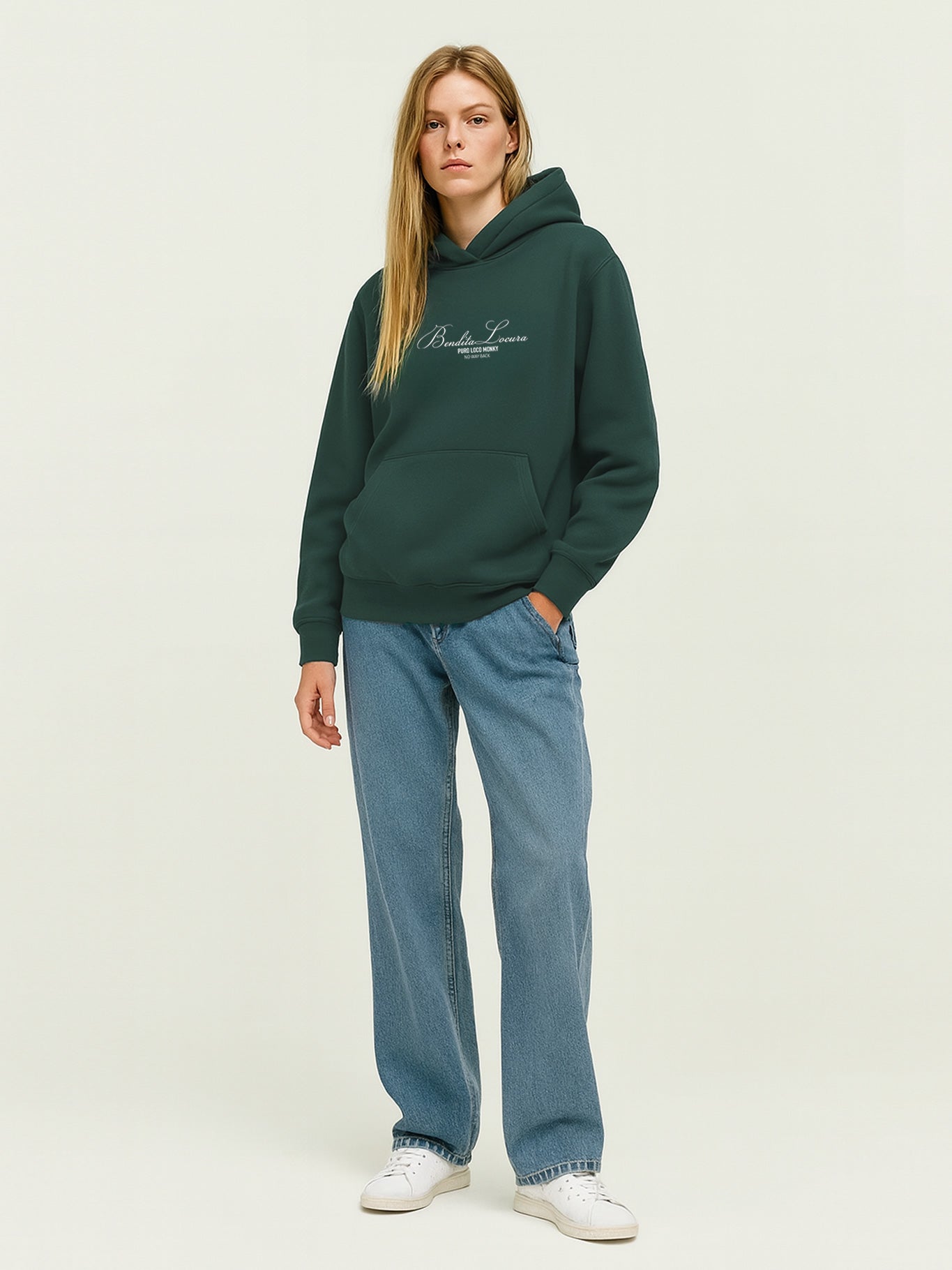 Sudadera Unisex Bendita Locura Bordado de Loco Monky Dark Green