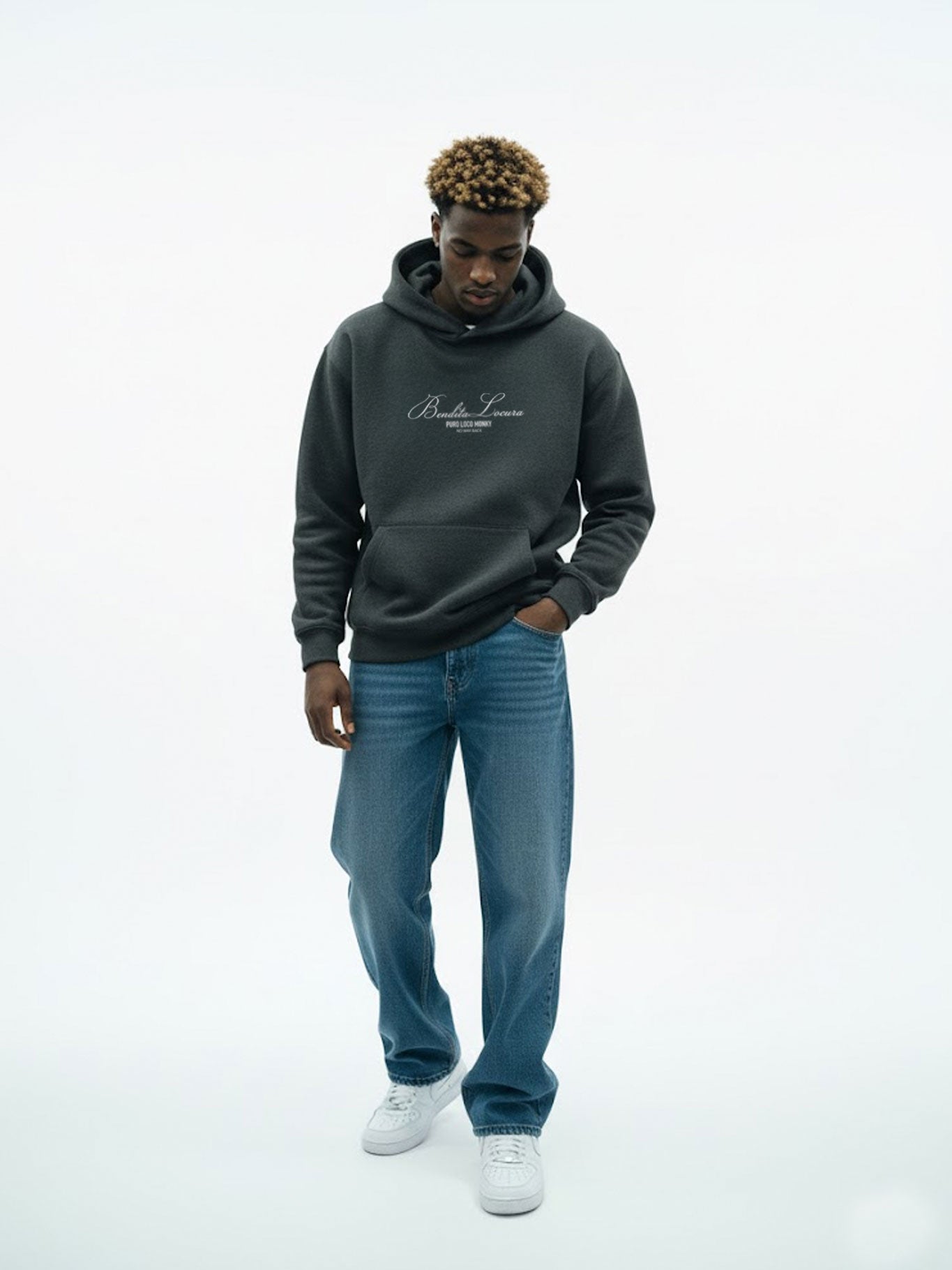 Sudadera Unisex Bendita Locura Bordado de Loco Monky Dark Grey