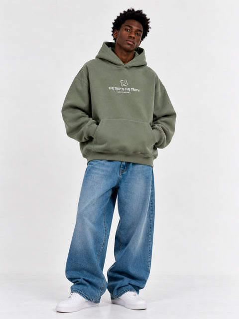 Sudadera boxy Unisex LOCO MONKY  Trip B Olive