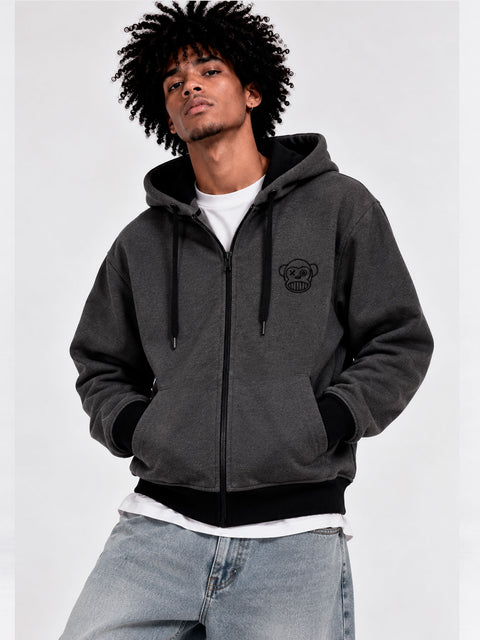 Sudadera con cremallera Chimp de Loco Monky Dark Grey