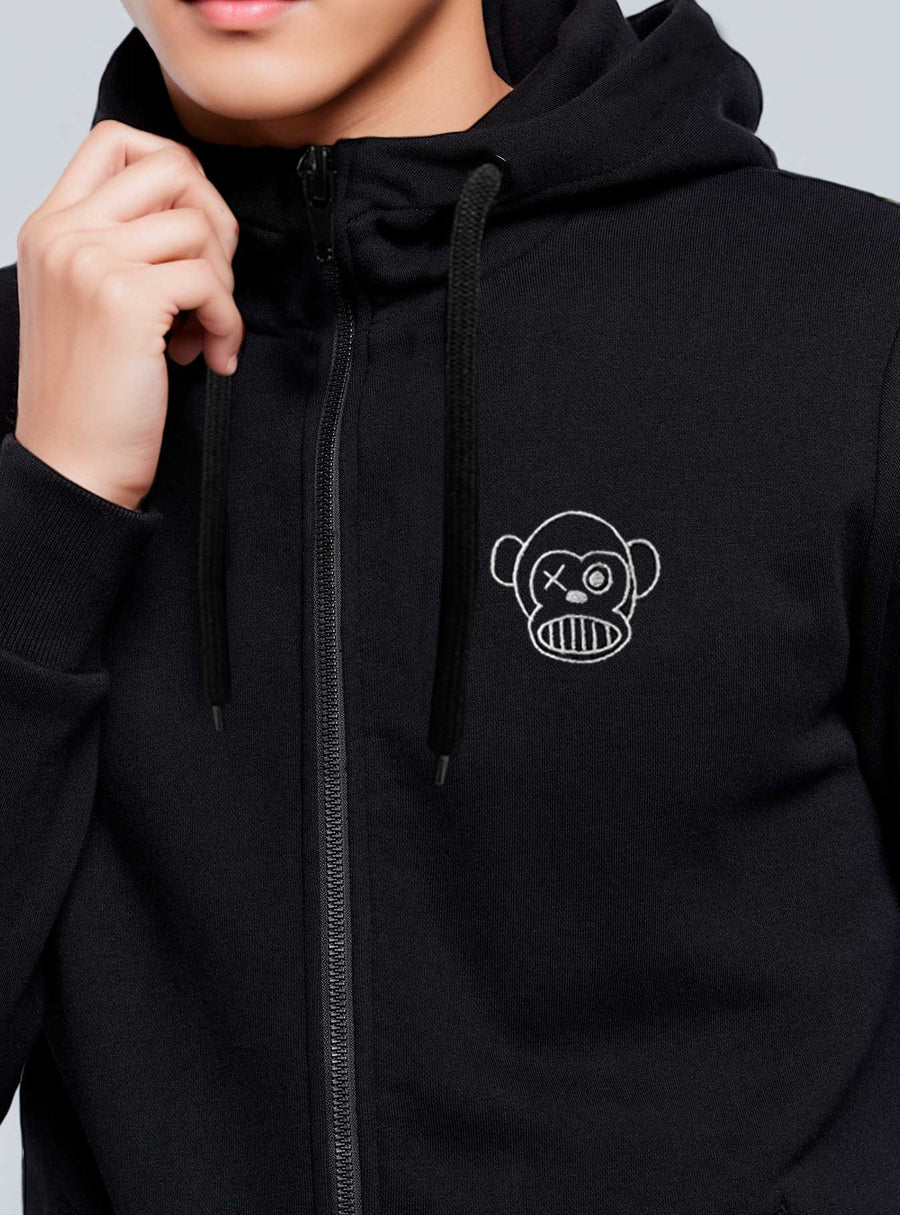 Sudadera con cremallera Chimp de Loco Monky Black, ideal para estilo y comodidad unisex. Perfecta para cualquier ocasión.