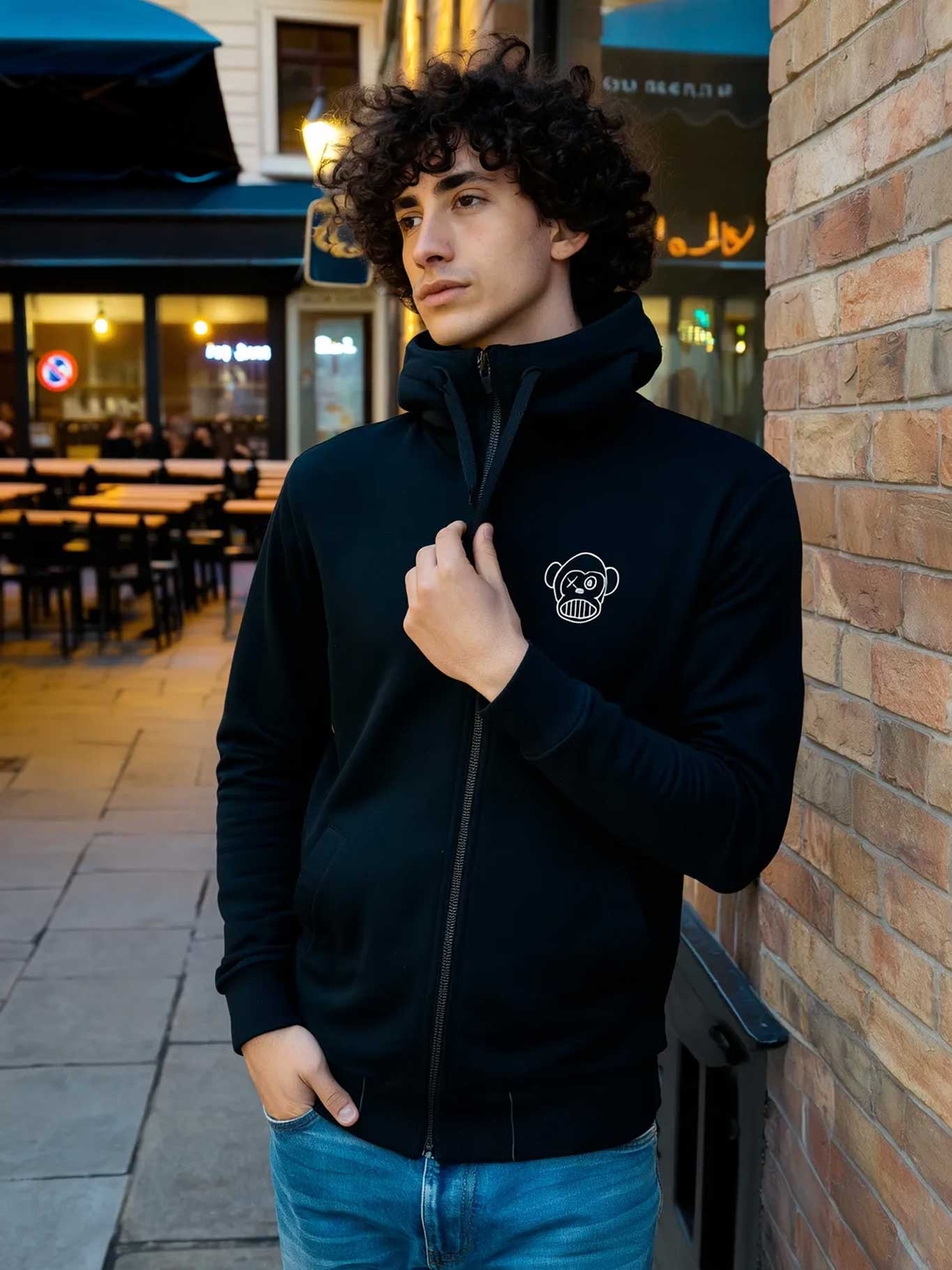 Sudadera con cremallera Chimp de Loco Monky Black