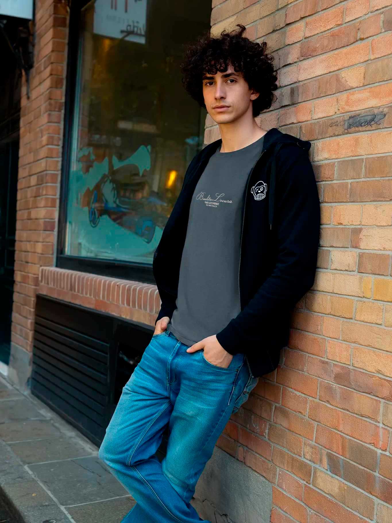 Sudadera con cremallera Chimp de Loco Monky Black