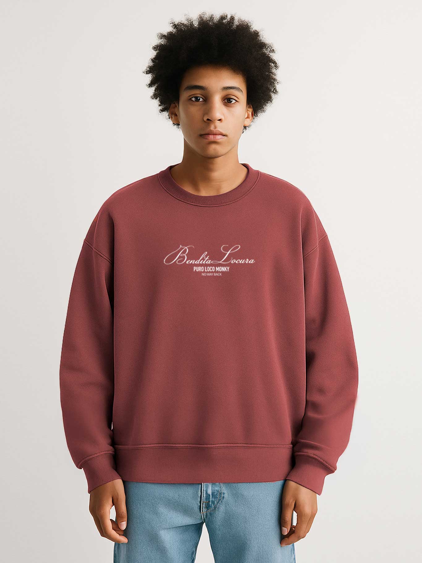 Sudadera Unisex Oversize Bendita Locura Bordado de Loco Monky Wine