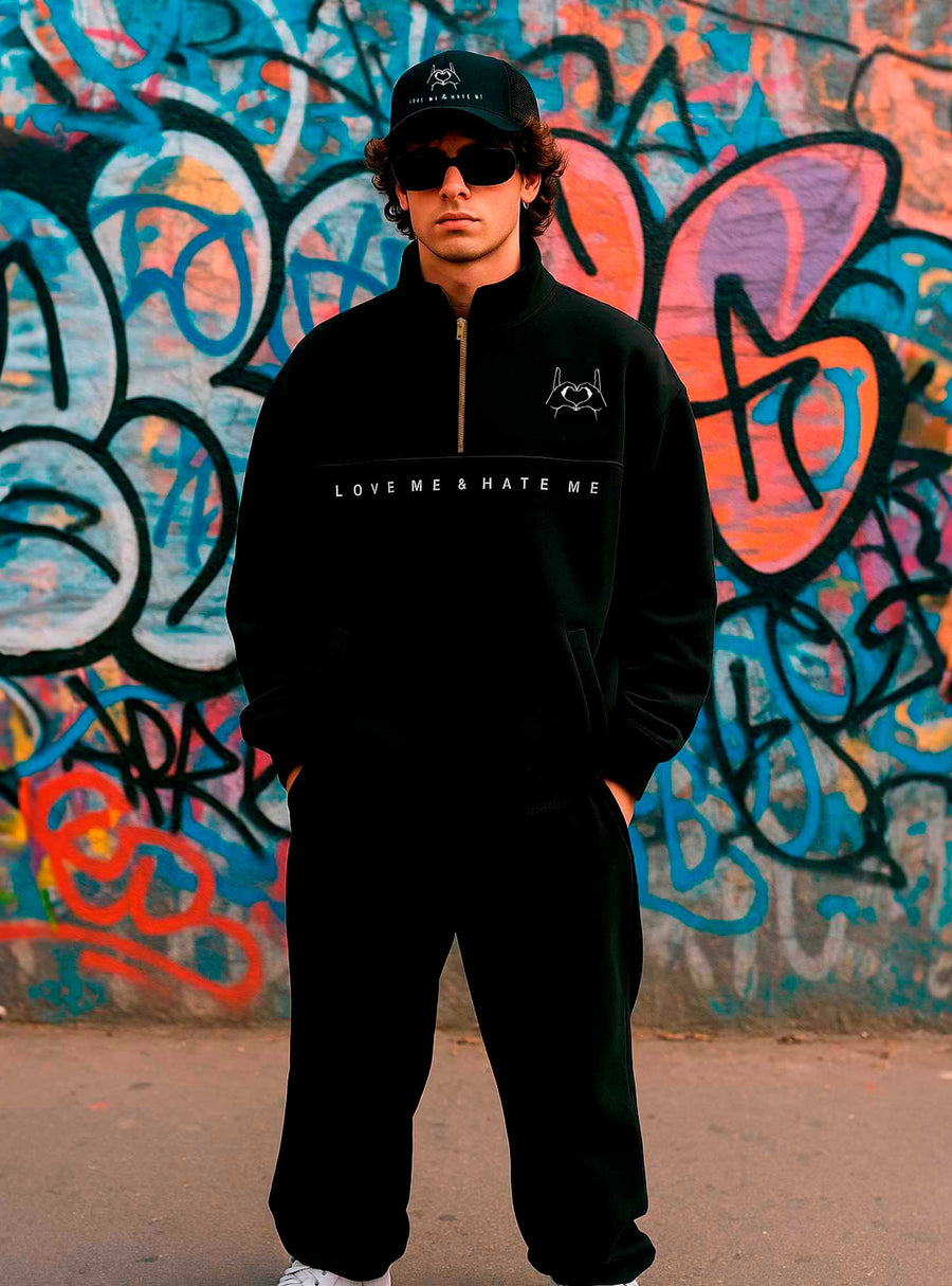 Sudadera Oversize Unisex Love Me & Hate Me de Loco Monky Black sudaderas de hombre LOCO MONKY