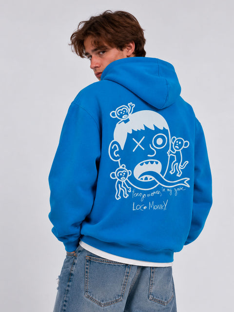 Sudadera Unisex Monos in my face de Loco Monky Blue