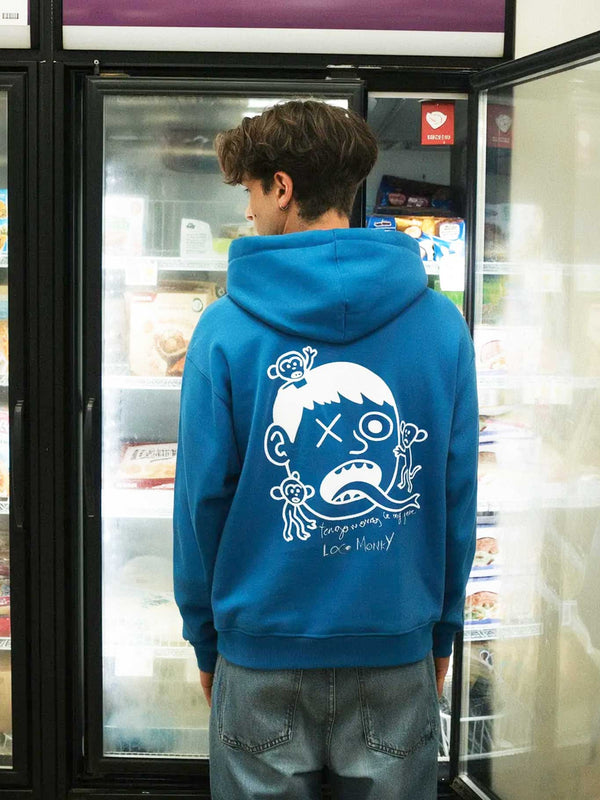 Sudadera Unisex Monos in my face de Loco Monky Blue by LOCO MONKY