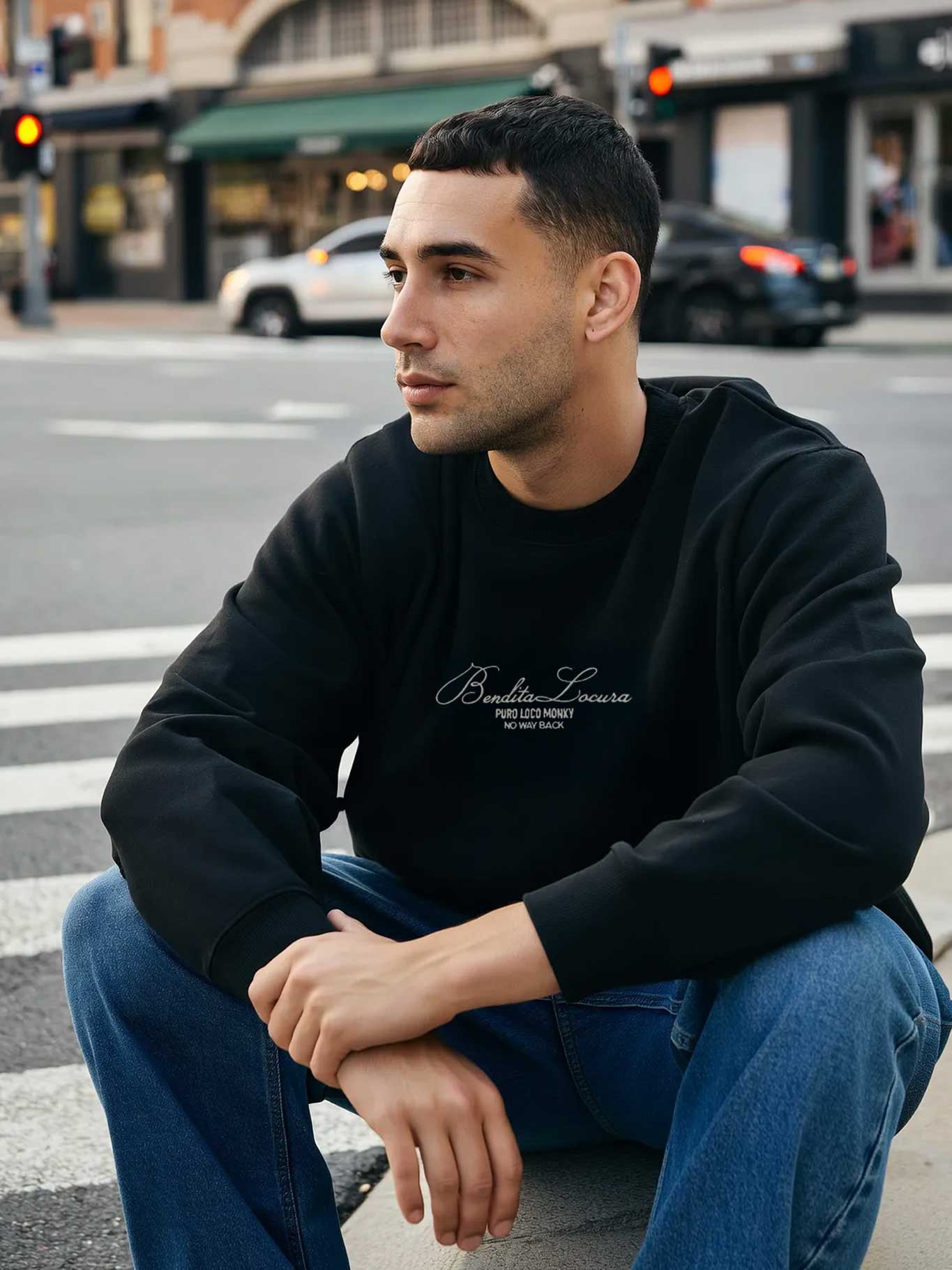 Sudadera Unisex Oversize Bendita Locura Bordado de Loco Monky Black